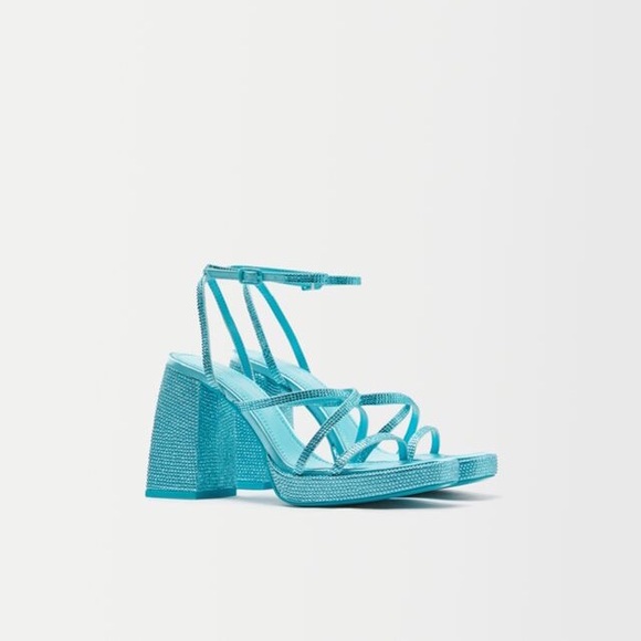 Bershka High Heel Platform Sandals with Rhinestones - Blue - Size 37, 6.5 - Picture 5 of 7